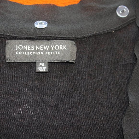 Jones New York, Wool Blend Faux Fur Sequin Button Front Black Sweater, PS - Picture 10 of 11